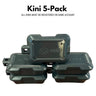 Kini: Wireless Motion Sensor with Realtime SMS Alerts - Kinisium LLC. Five - Pack of Gray Kini, top View showing Kini logo